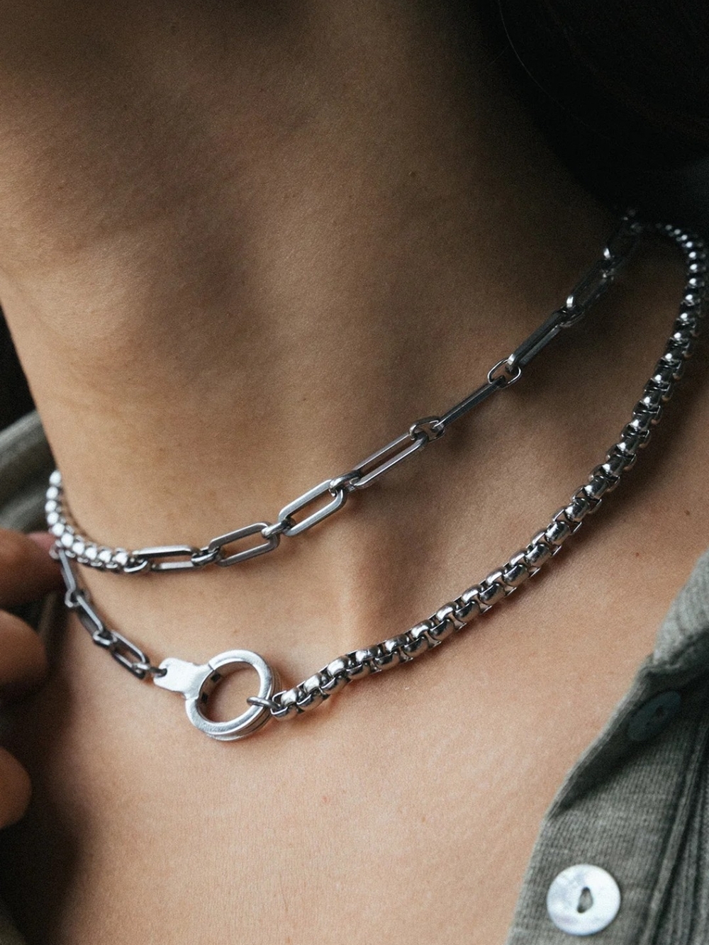 Air & Anchor 34" Stainless Steel Chain Reaction Necklace with Cuff Keeper